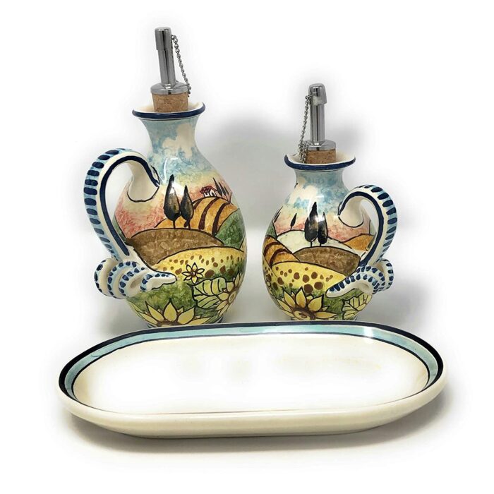 Cruet set oil and vinegar landscape sunflowers - Image 2
