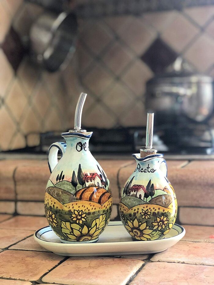 Cruet set oil and vinegar landscape sunflowers - Image 4