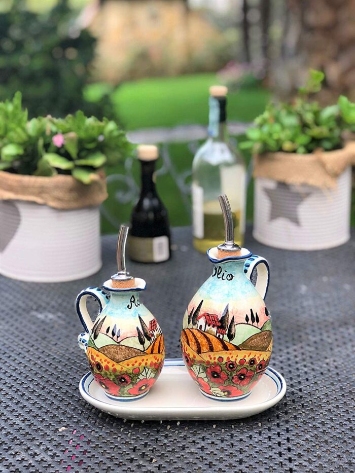 Cruet set oil and vinegar landscape poppies - Image 4