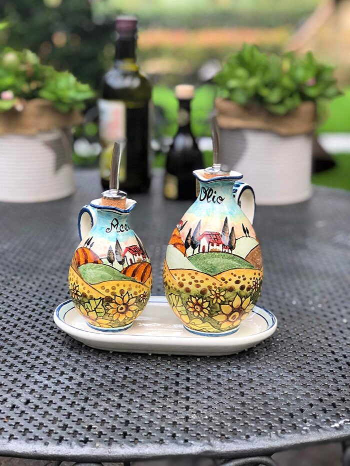 Cruet set oil and vinegar landscape sunflowers - Image 3