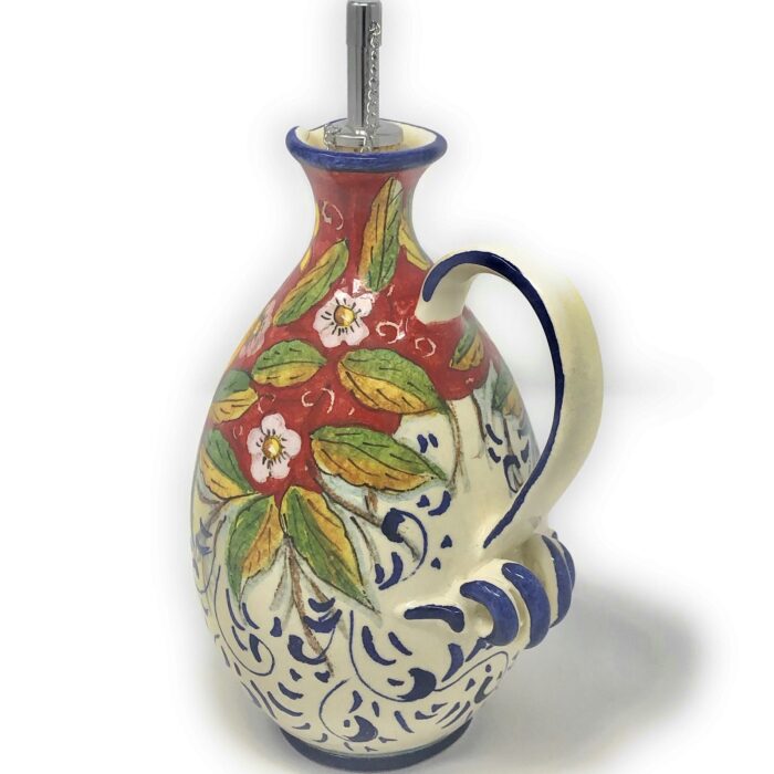 Cruet oil lemons background red - Image 3