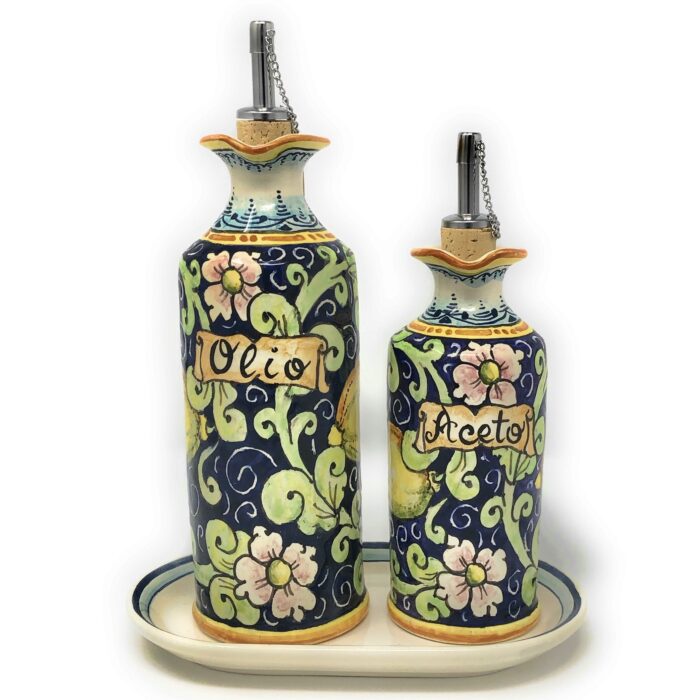 Cruet oil and vinegar lemons blue background - Image 2