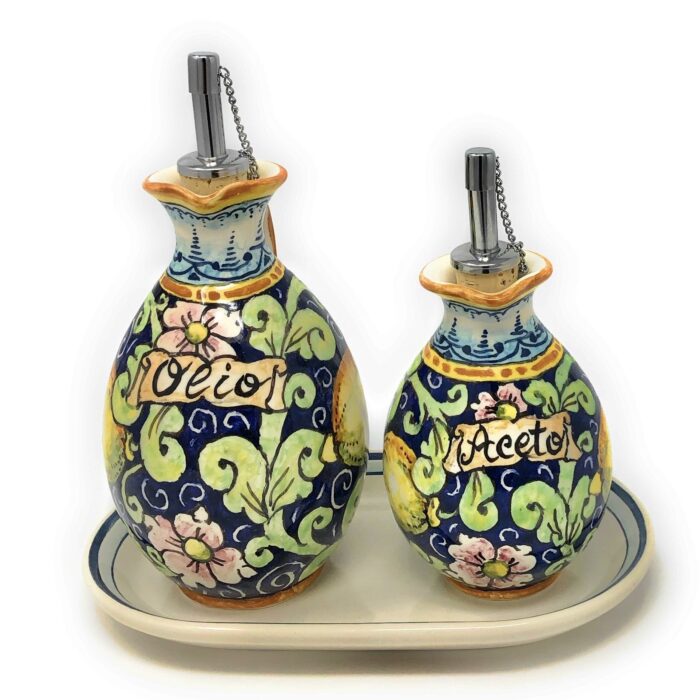 Cruet oil and vinegar lemons blue background - Image 2