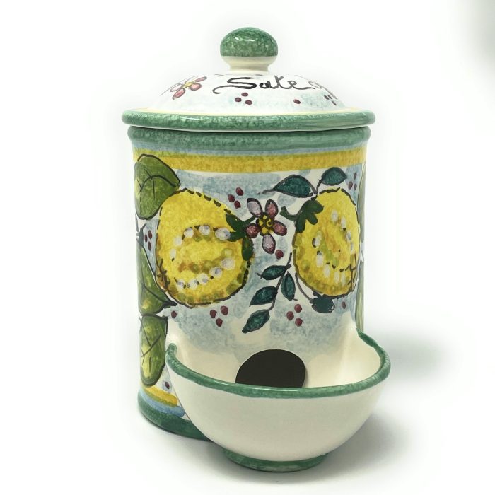 Jar salt Lemons white background