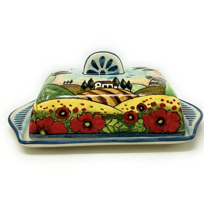 Butter dish landscape poppies