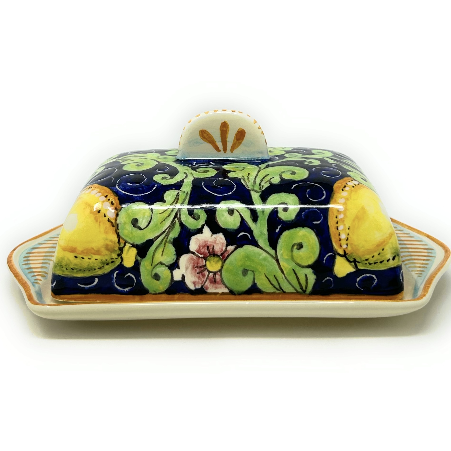 Butter dish Lemons blue background