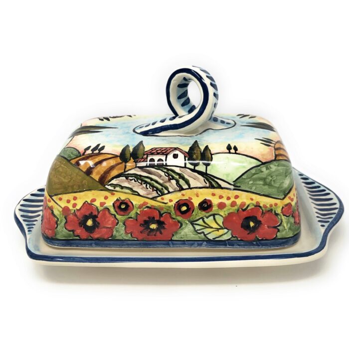 Butter dish landscape poppies