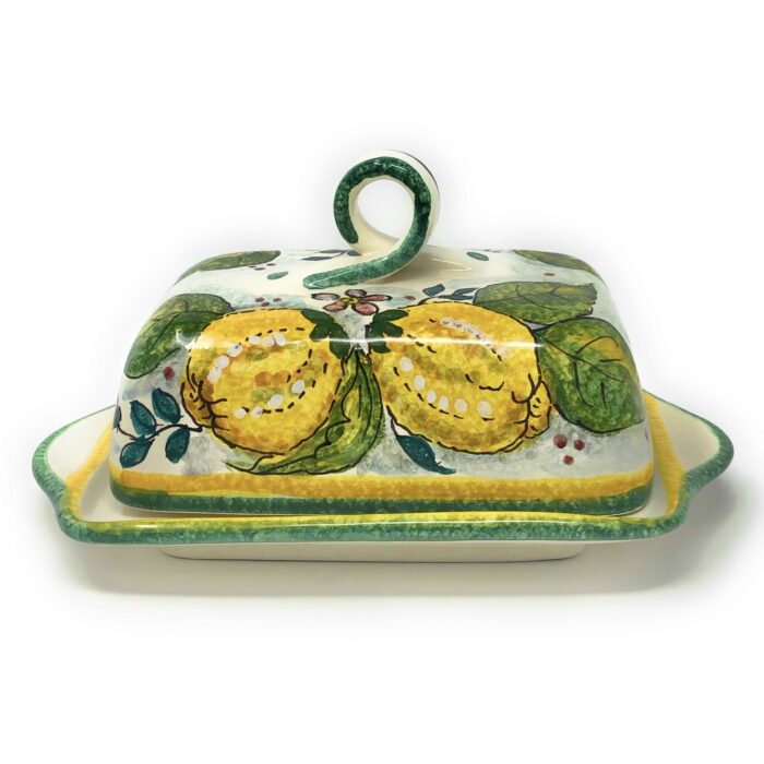 Butter dish Lemons white background