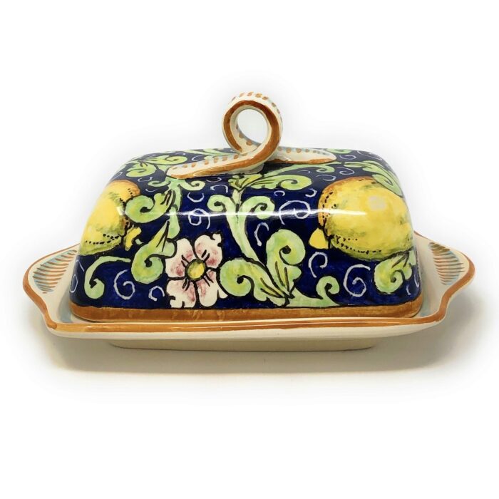 Butter dish Lemons blue background